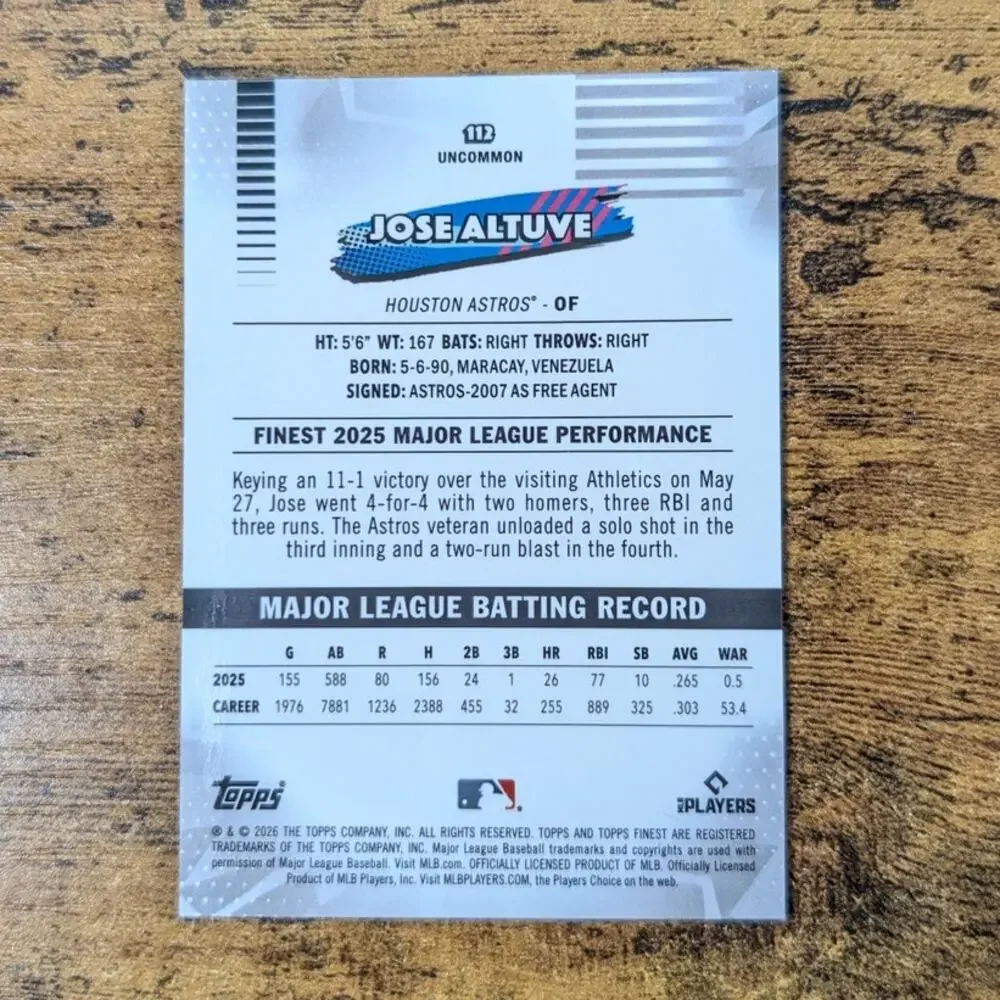 2026 Topps Finest Jose Altuve #112 Purple /75 Mini Diamonds Houston Astros